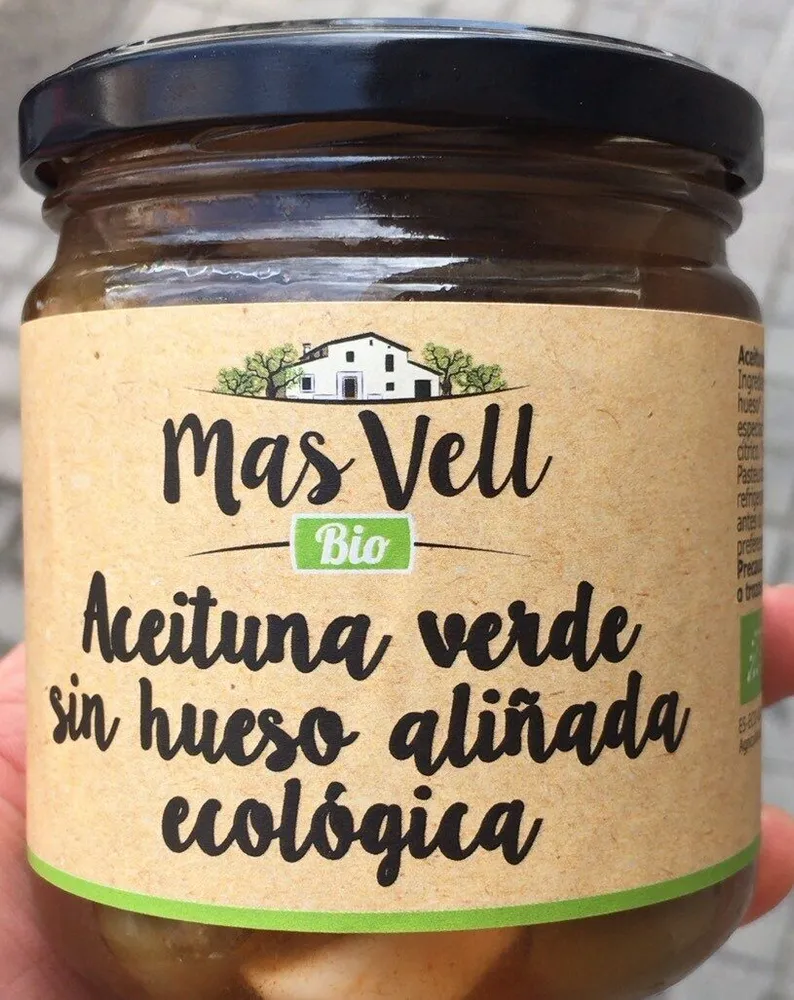 Aceituna verde sin hueso aliñada ecológica