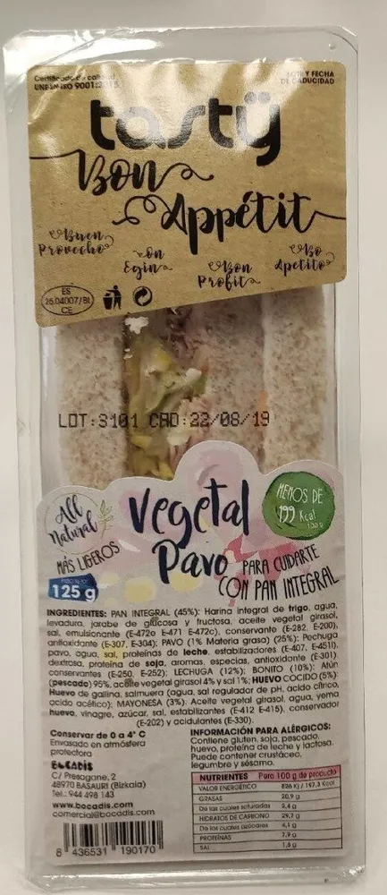 Sándwich vegetal/pavo