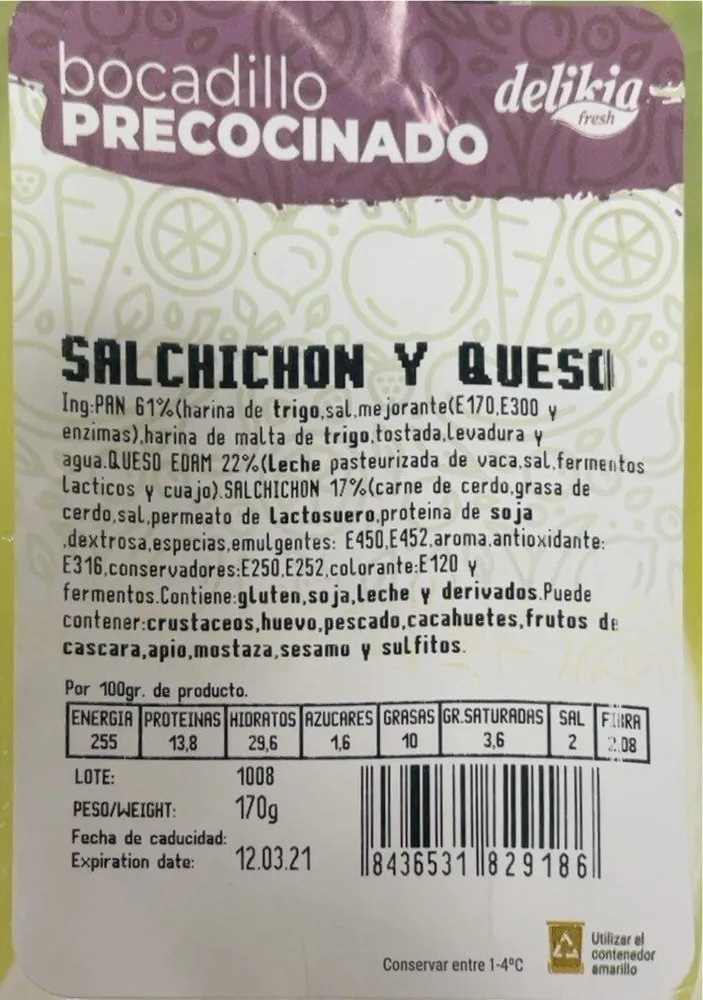 Bocadillo precocinado - Salchichon y queso