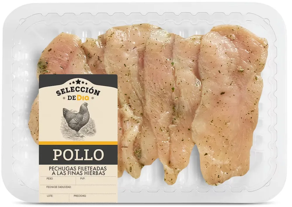 Pechuga de pollo fileteada a las finas hiervas