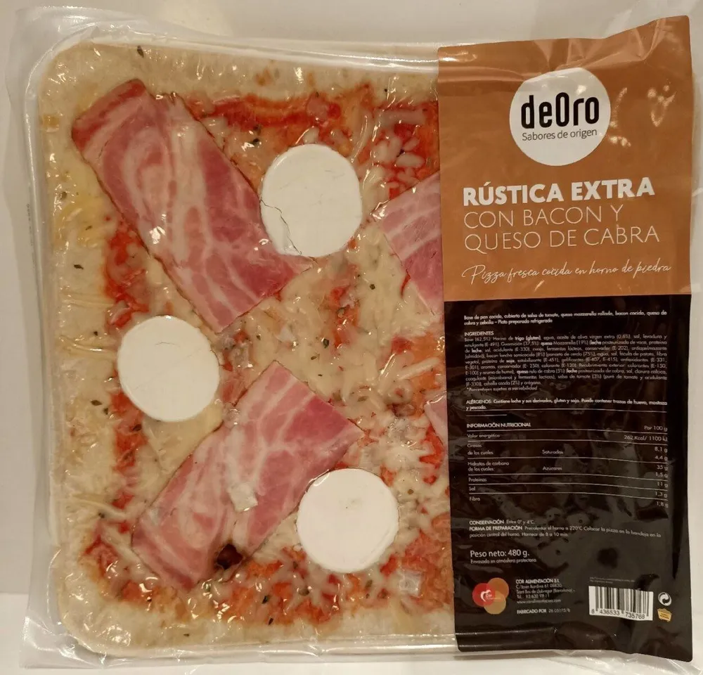 Pizza rústica extra con beicon y queso de cabra
