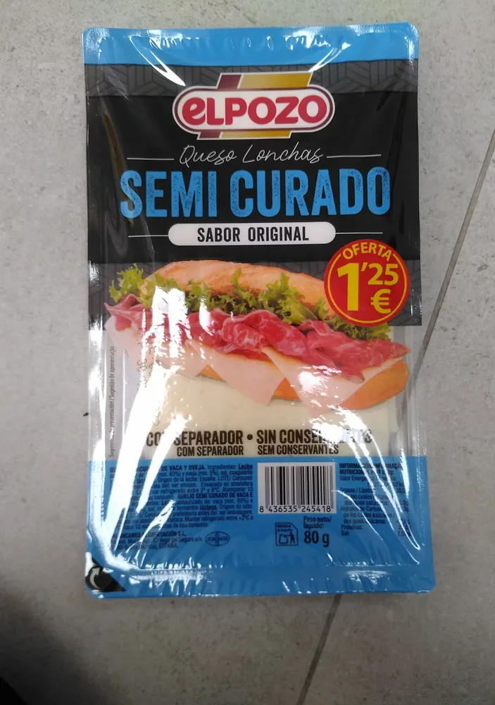 Queso semicurado en lonchas