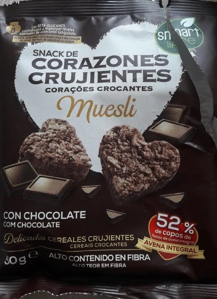 Snack de corazones crujientes con chocolate