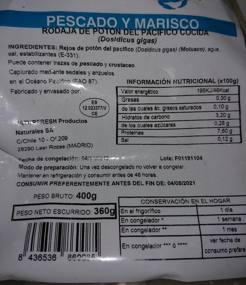 Rodaja de potón del pacífico cocida