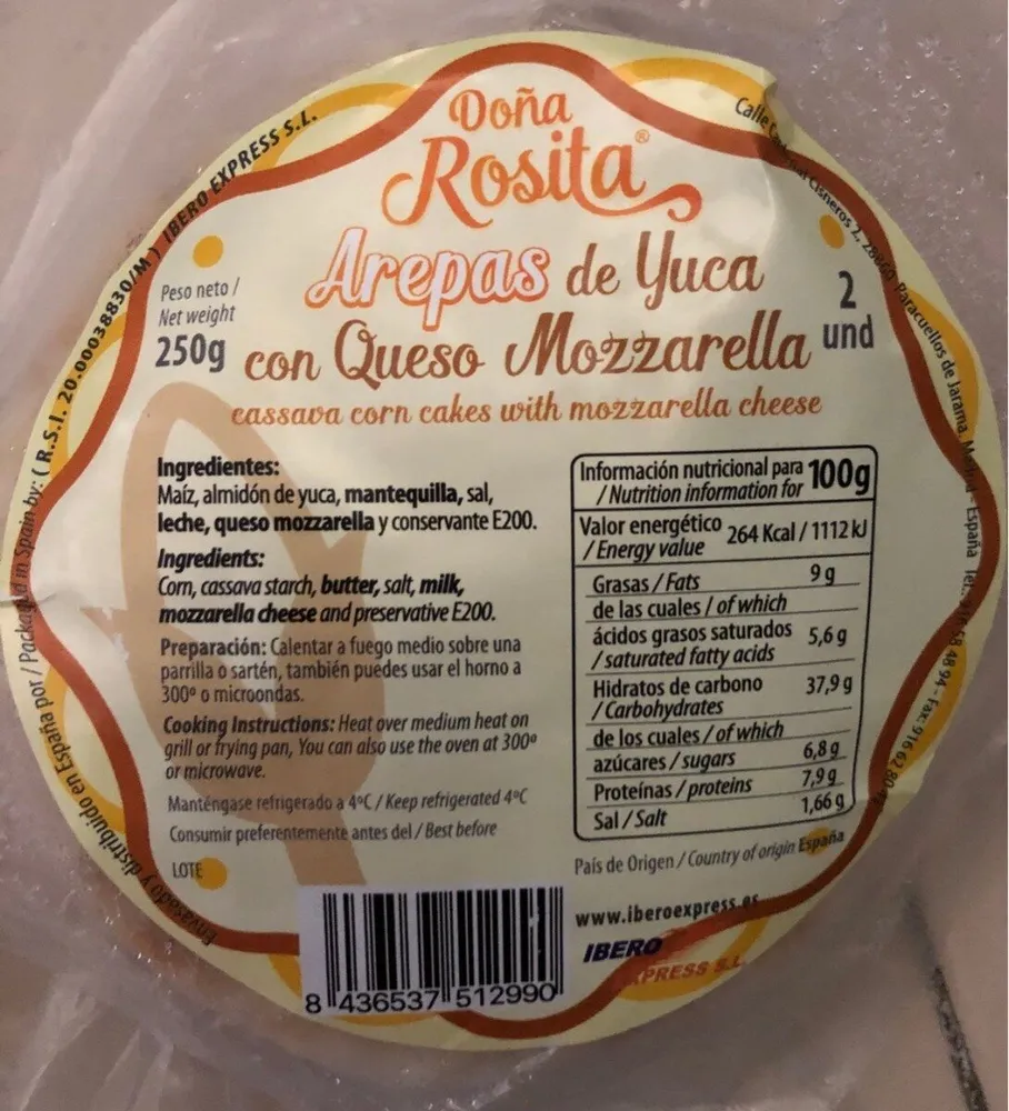 Arepas de yuca con queso mozzarella
