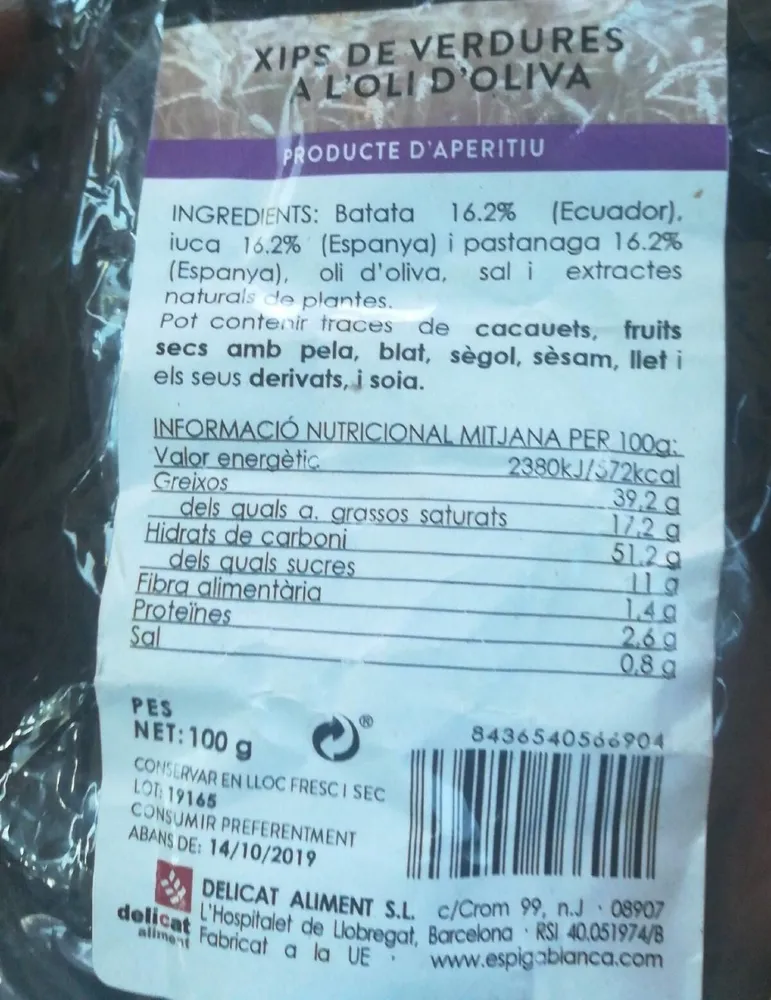 Xips de verdures a l'oli d'oliva