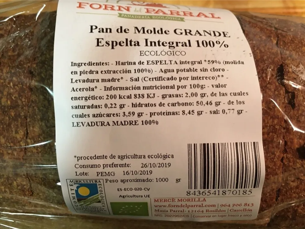 Pan de espelta integral