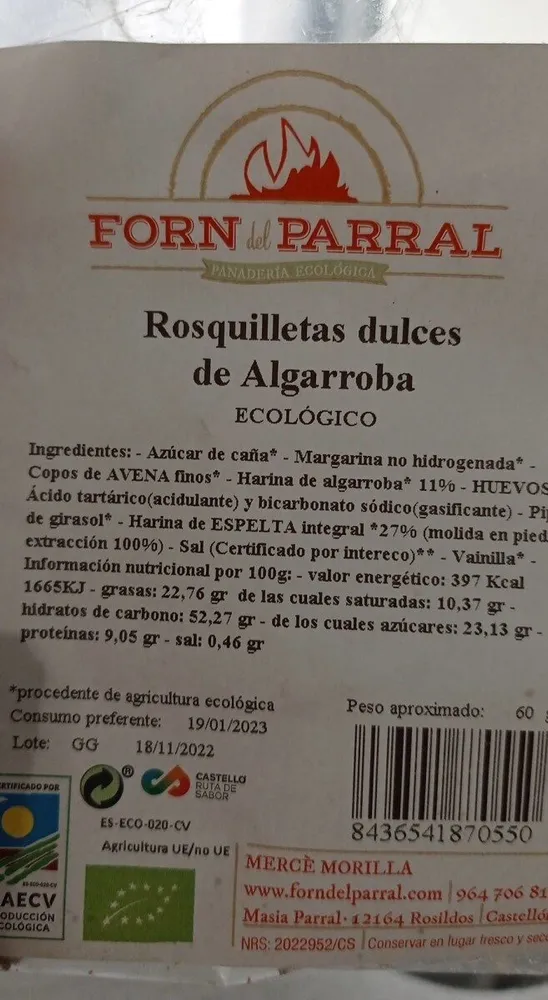 Rosquilletas dulces de Algarroba