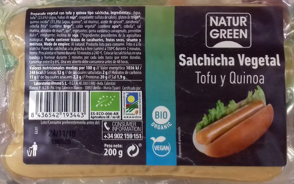 Salchicha Vegetal Tofu y Quinoa