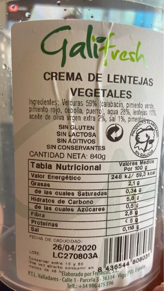 Crema de lentejas vegetales