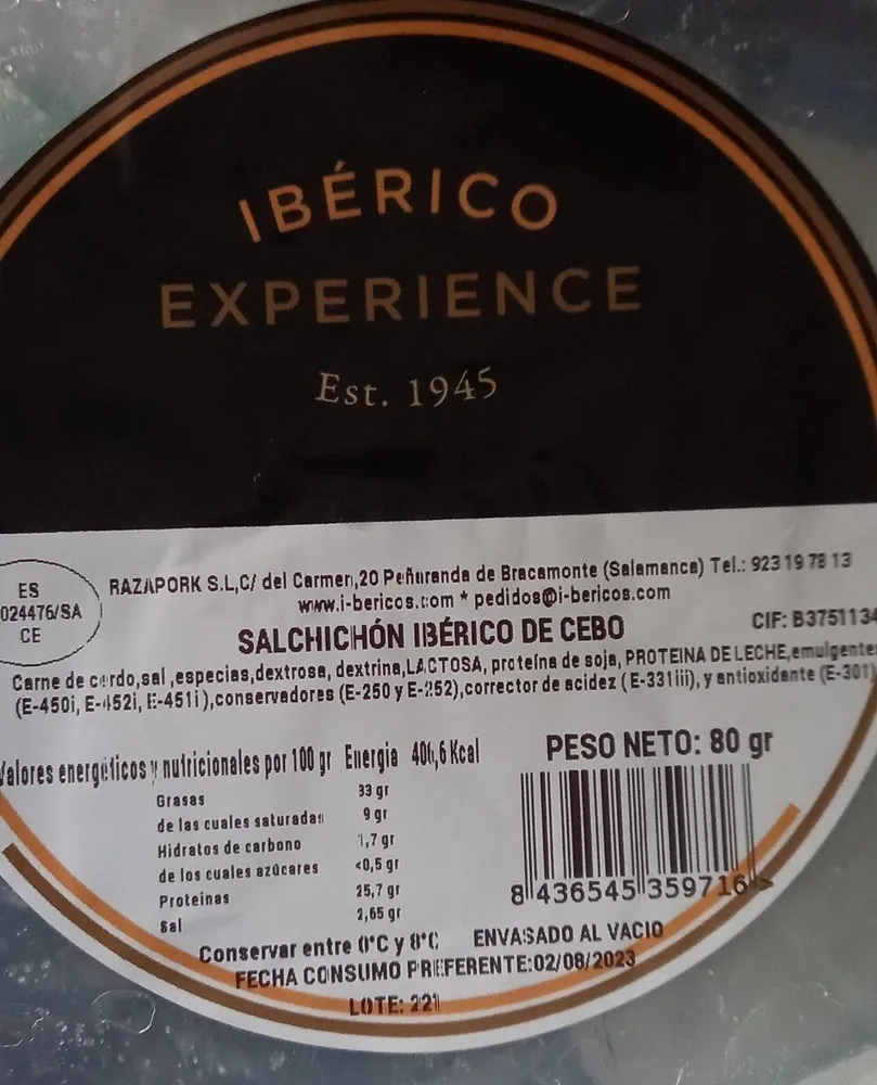 Salchichon iberico de cebo