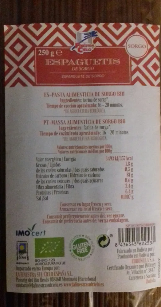 Espaguetis de sorgo