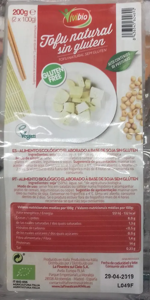 Tofu natural sin gluten