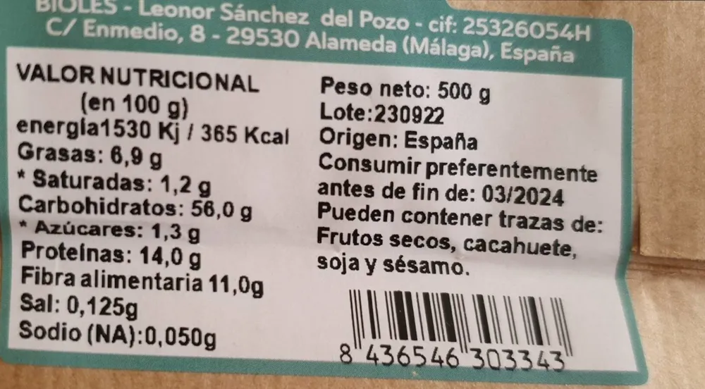 Copos de avena sin gluten bio