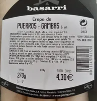 Crepe de puerros y gambas
