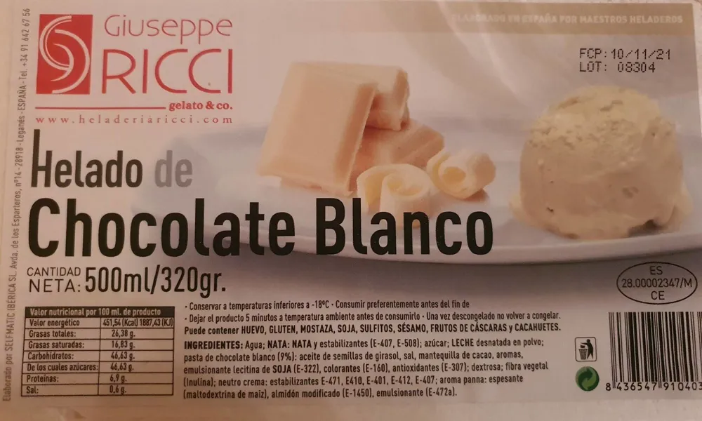 Helado de chocolate blanco