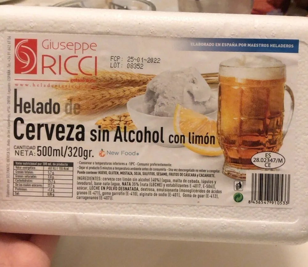 helado de cerveza sin alcohol con limon
