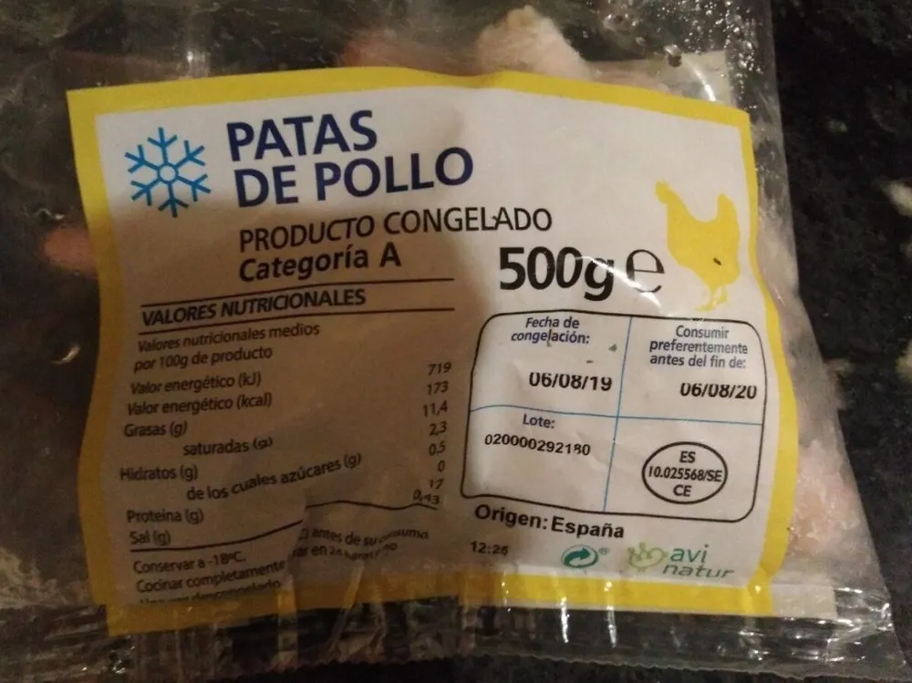 Patas de pollo categoría A congelados