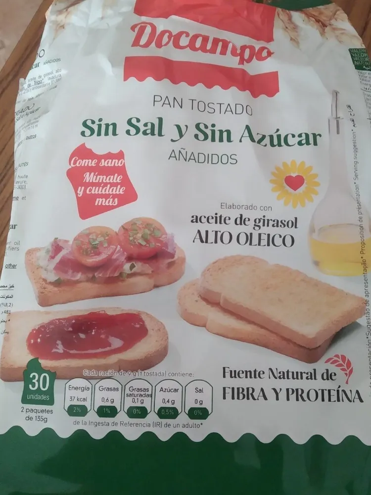Pan tostado sin sal y azúcar