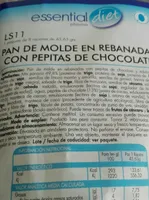 Pan de molde en rebanadas con pepitas de chocolate