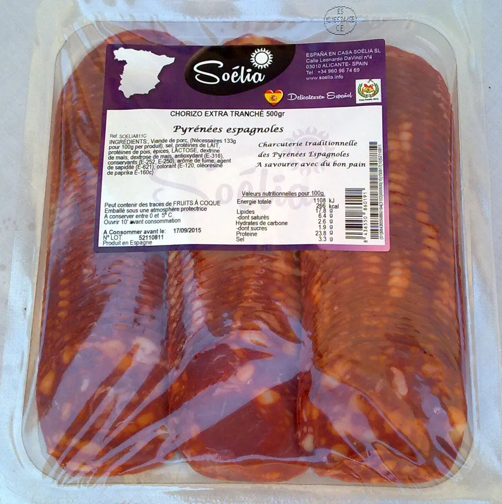 Chorizo extra tranché 500gr - Pyrénées espagnoles - Soélia