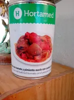 Ensalada de tomate y pimiento asado con carbón de encina