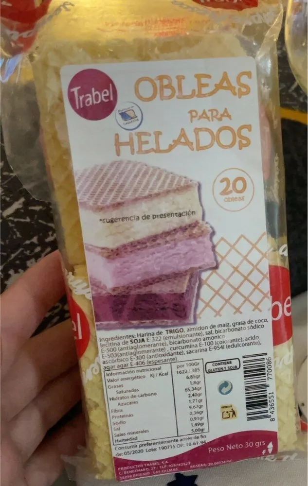 Oblea para helados