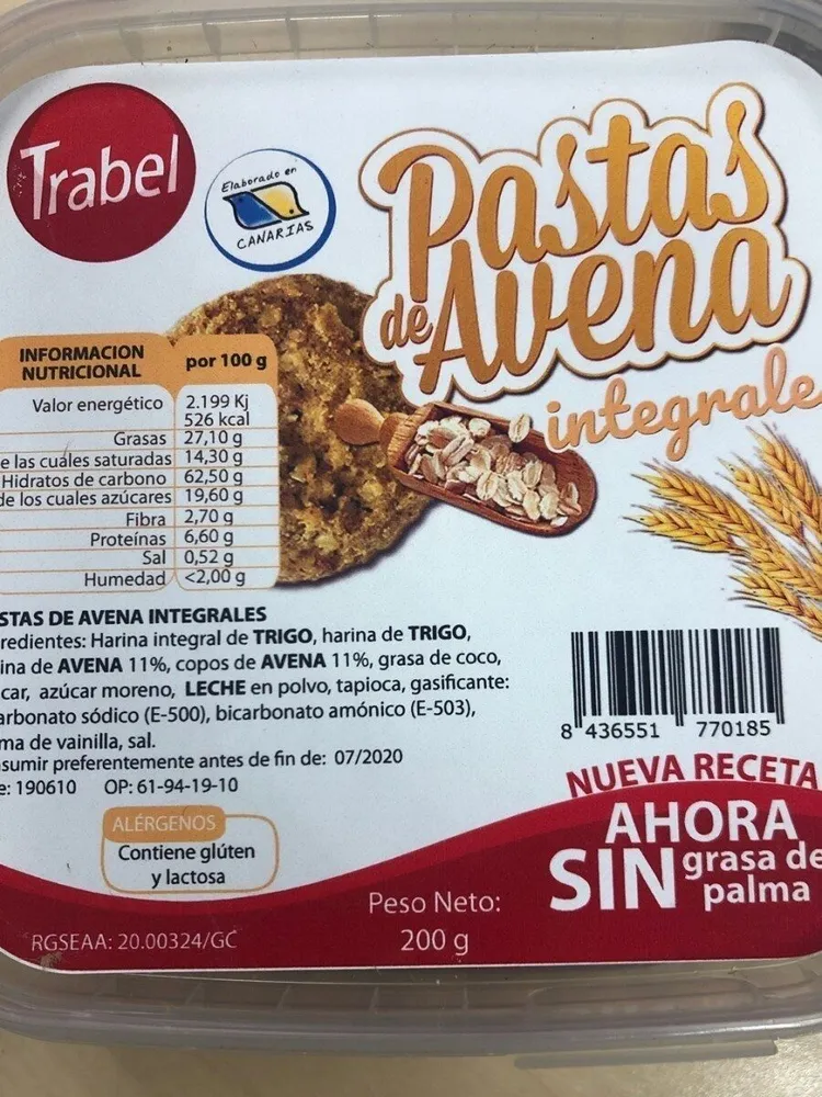 Pastas de avena integrales