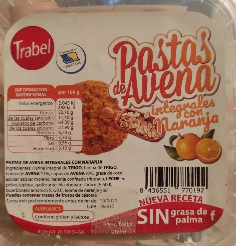 Pastas de avena integrales con naranja