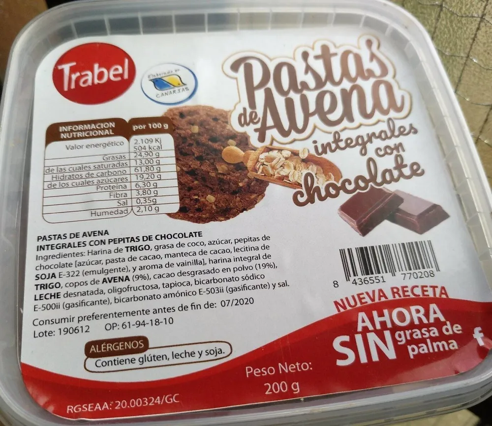 Pastas de avena con chocolate