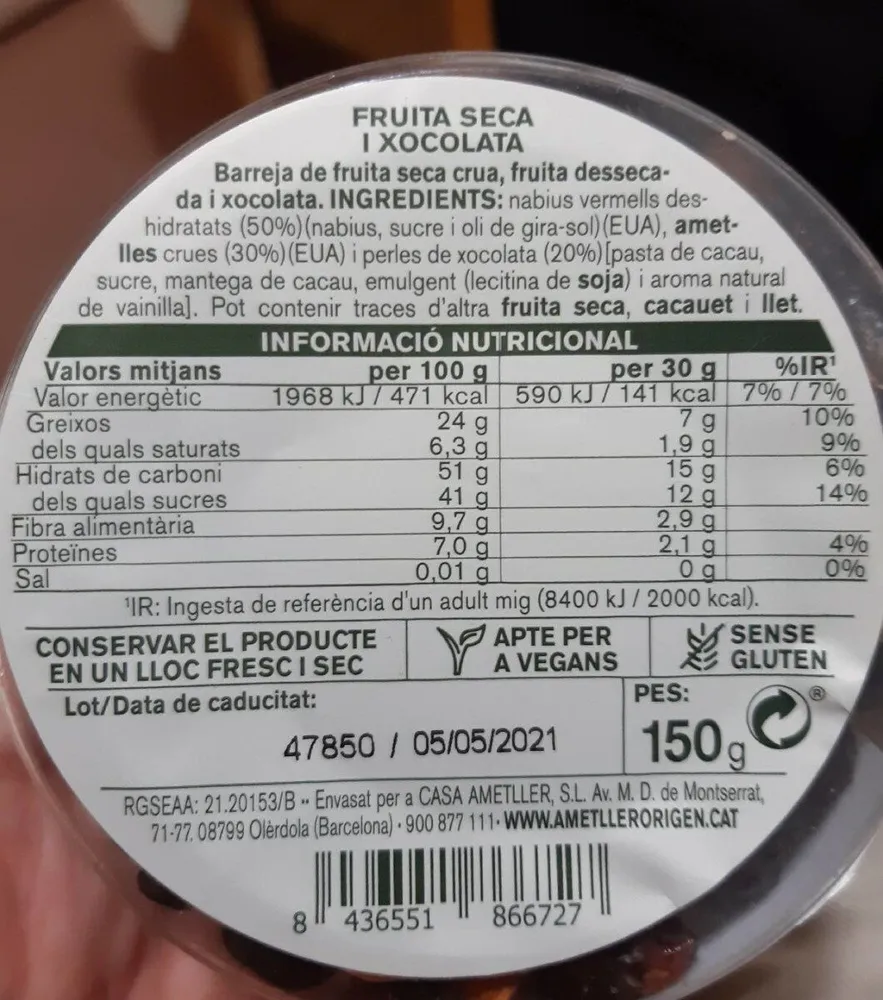 Fruta seca y chocolate