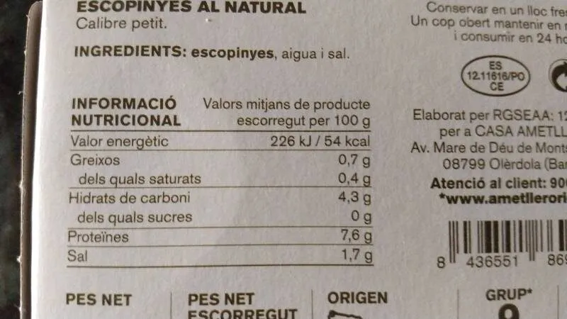 Escopinyes al natural