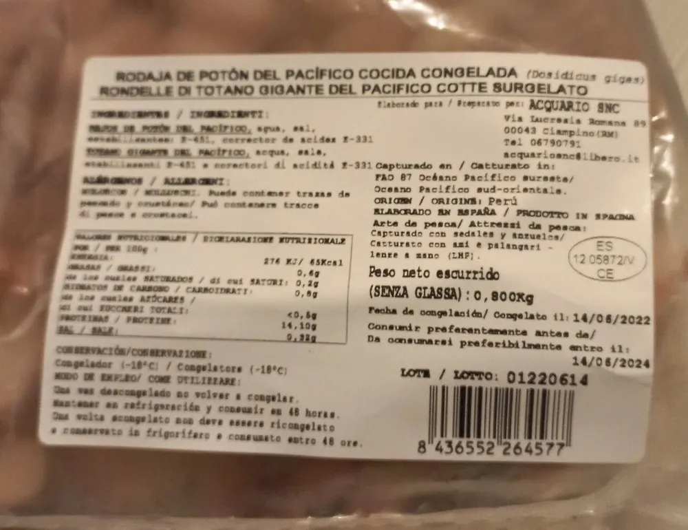 Rondelle di totano gigante del pacifico cotte surgelato