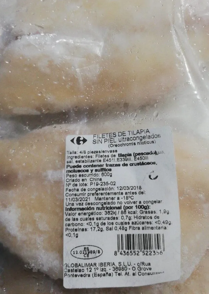 Filetes de tilapia sin piel ultracongelados