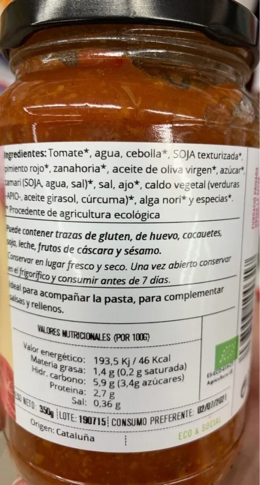Salsa boloñesa vegetal