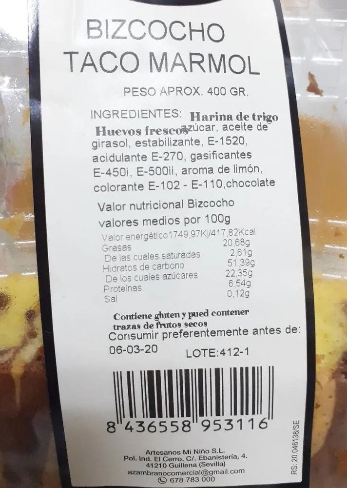 Bizcocho taco Marmol