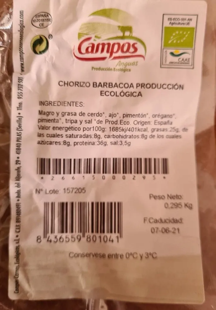 Chorizo barbacoa producción ecológica