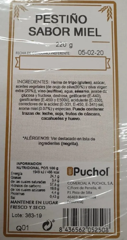 Pestiño sabor miel