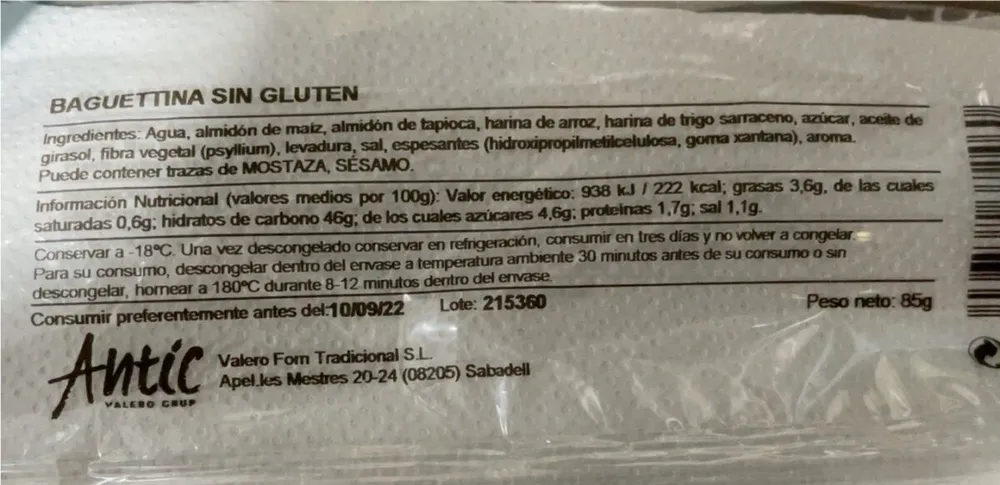 Baguetina sin gluten