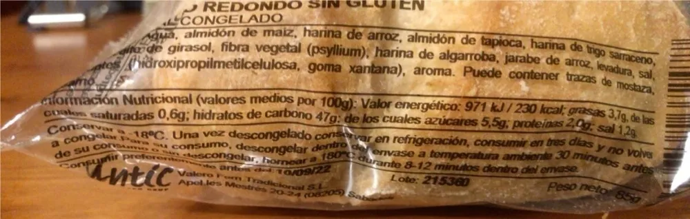 Pan redondo sin gluten