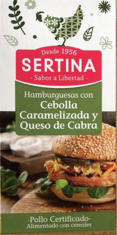 Hamburguesas de pollo, cebolla caramelizada y queso de cabra