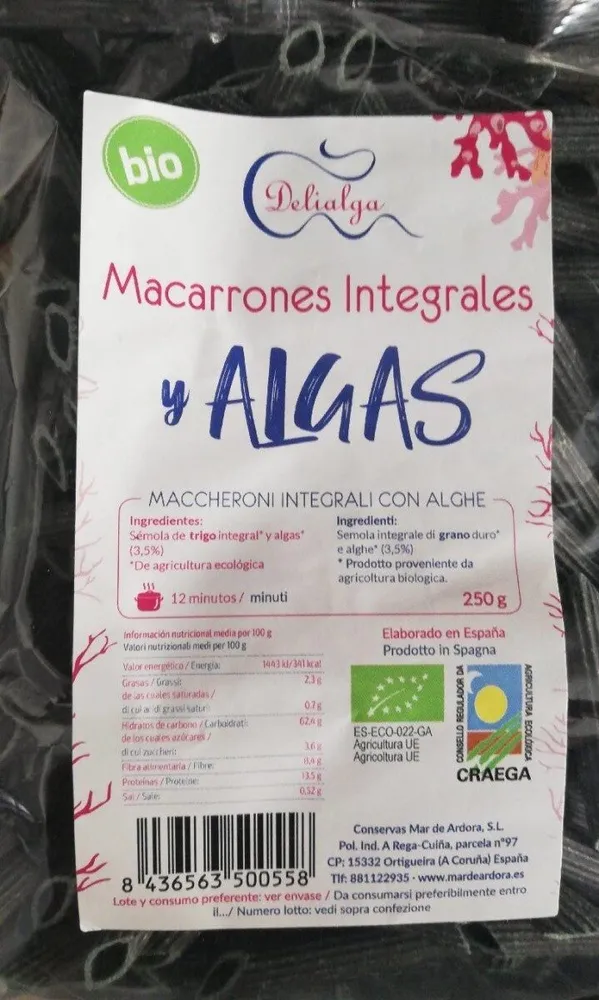 Macarrones integrales y algas