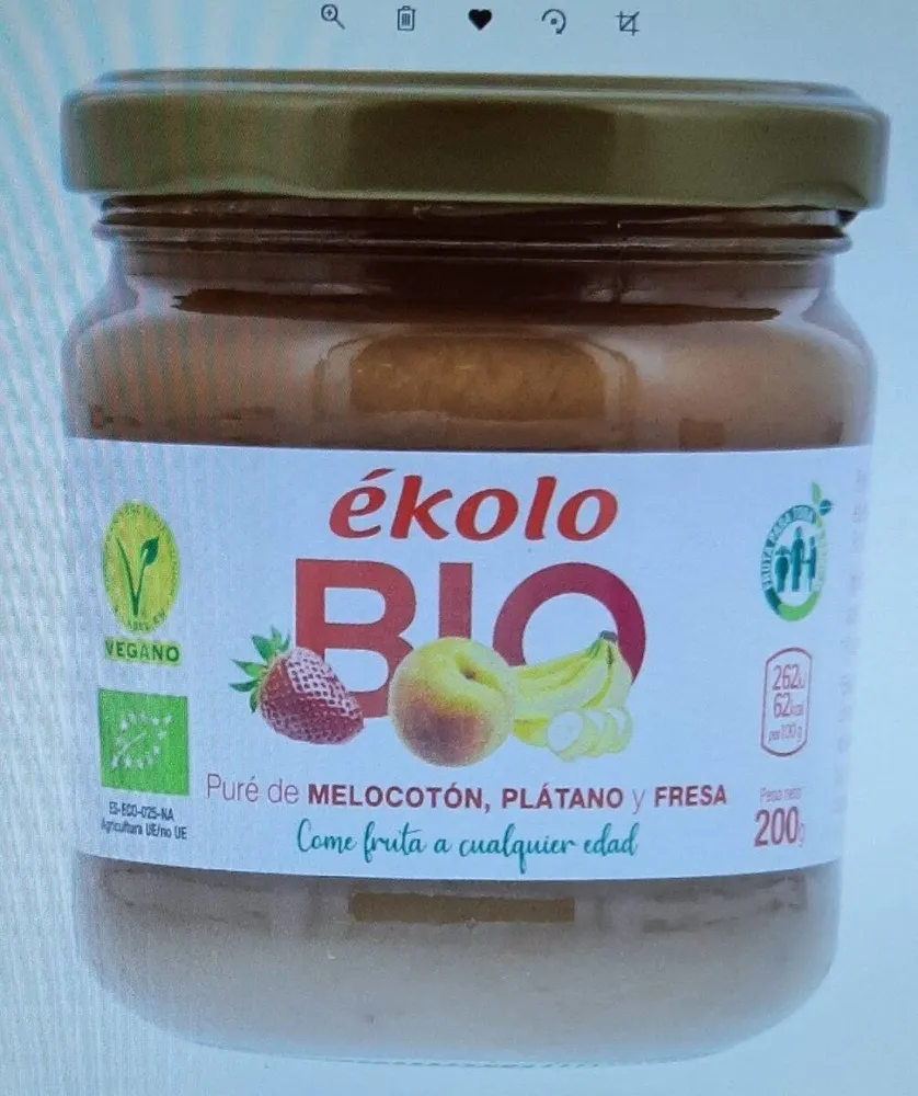 Puré de melocotón, plátano y fresa