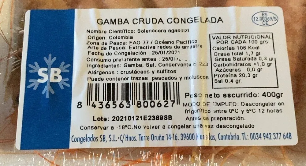 Gamba cruda congelada