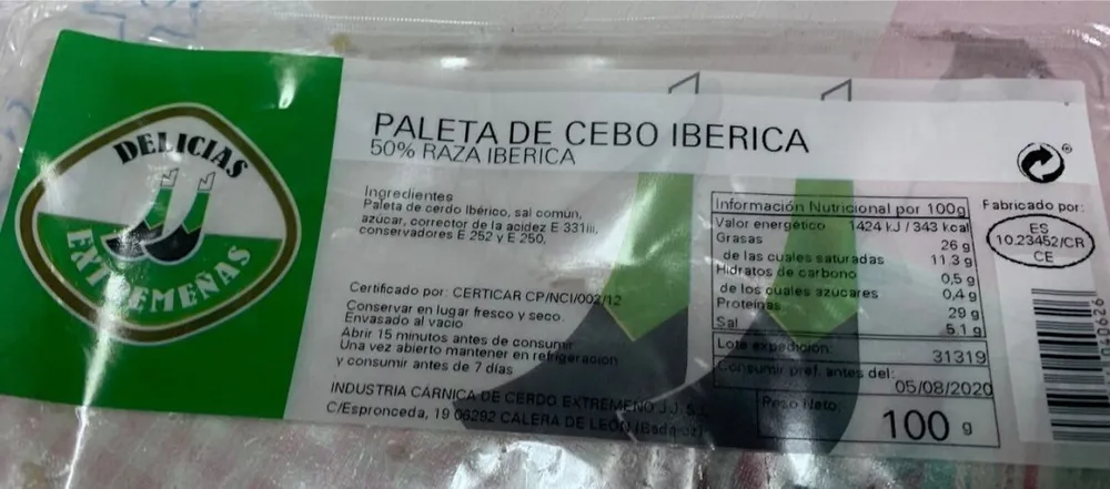 Paleta de cebo iberica