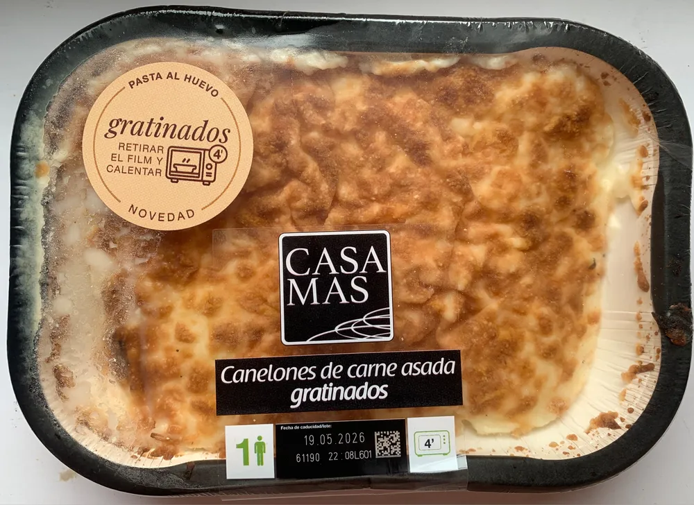 Canalones de carne asada gratinados