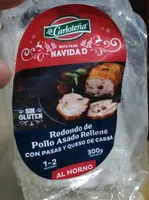 Redondo de pollo asado relleno con pasas y queso de cabra