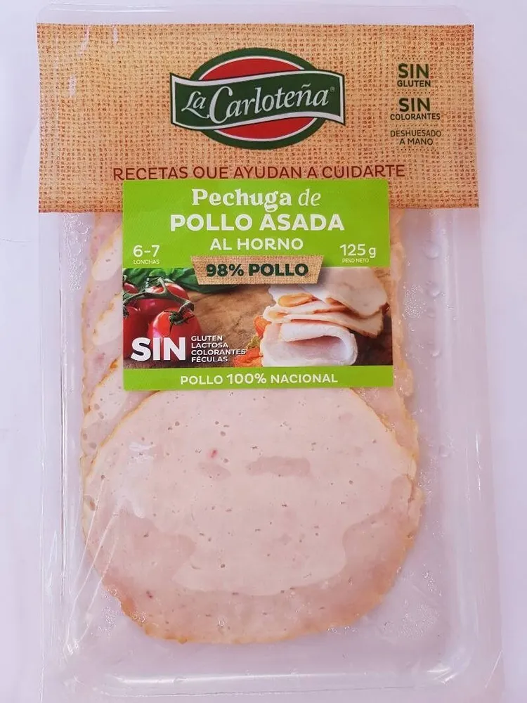 Pechuga de pollo asada al horno lonchas sin gluten sin lactosa