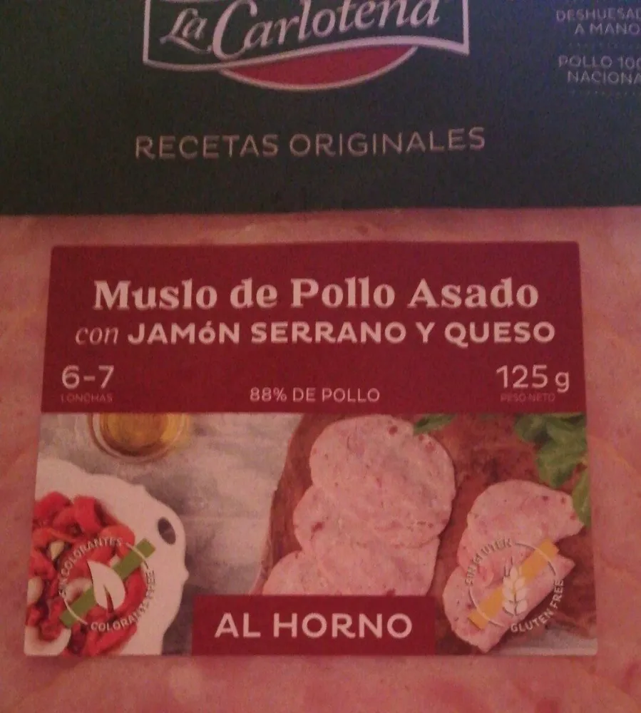 Muslo de pollo asado con jamón serrano y queso