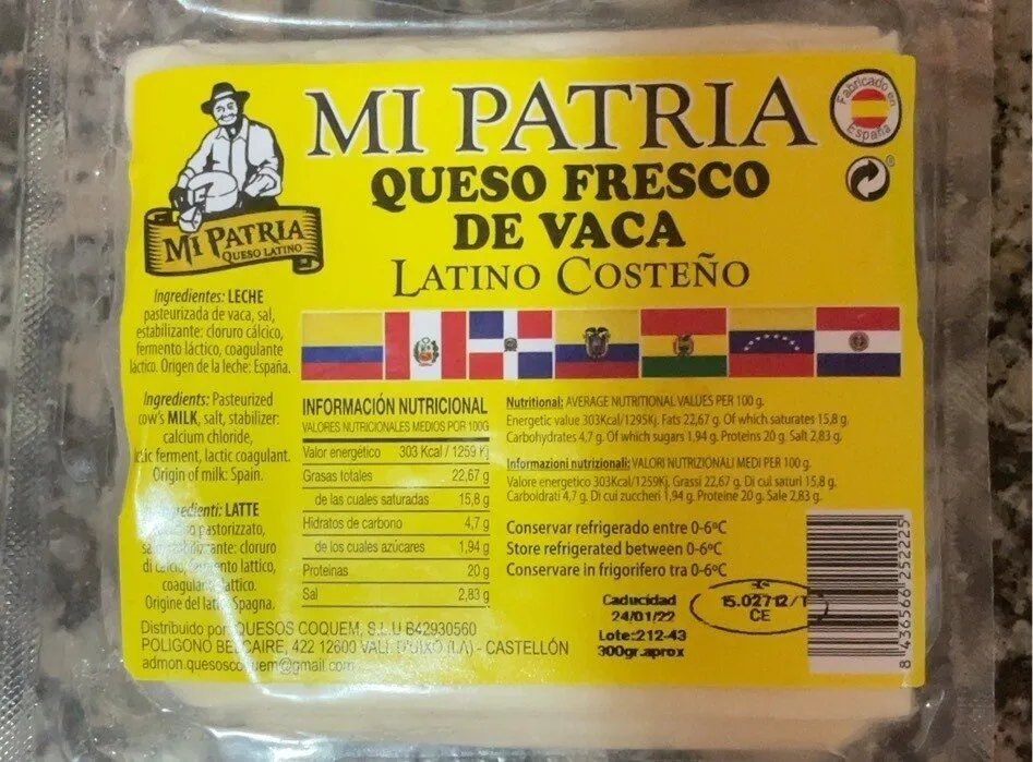 Queso fresco de vaca latino costeño